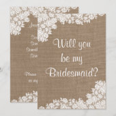 Ben je mijn Bridesmaid? Rustic Burlap & Lace Kaart (Voorkant / Achterkant)