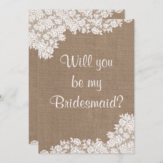 Ben je mijn Bridesmaid? Rustic Burlap & Lace Kaart (Voorkant / Achterkant)