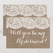 Ben je mijn Bridesmaid? Rustic Burlap & Lace Kaart (Voorkant / Achterkant)