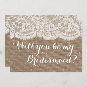 Ben je mijn Bridesmaid? Rustic Burlap & Lace Kaart