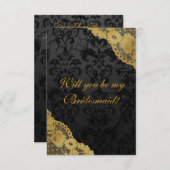 Ben je mijn Bridesmaid? Rustic Gold Black Lace Kaart (Voorkant / Achterkant)