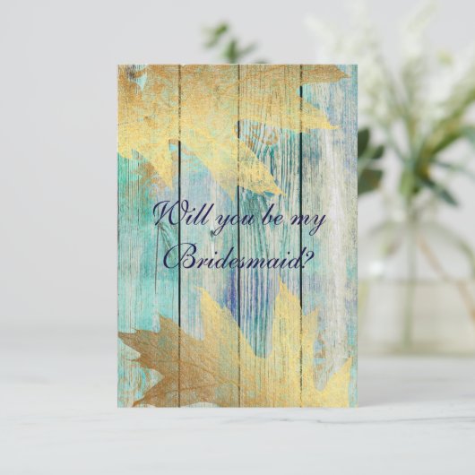 Ben je mijn Bridesmaid? Rustic Golden Mint Blue Kaart (Staand voorkant)