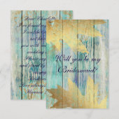 Ben je mijn Bridesmaid? Rustic Golden Mint Blue Kaart (Voorkant / Achterkant)