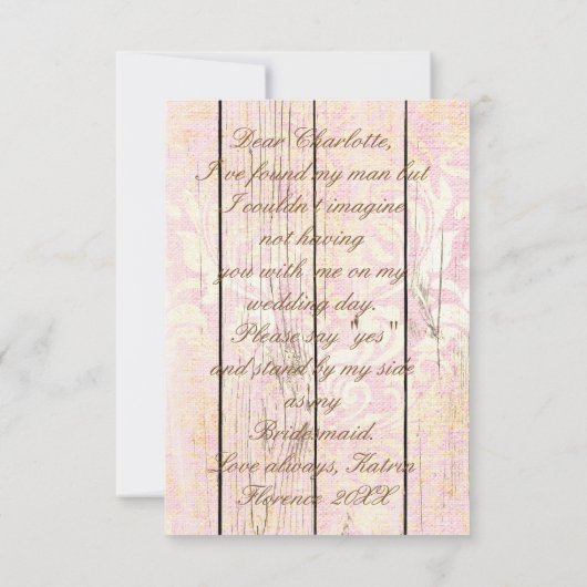 Ben je mijn Bridesmaid? Rustic Golden Pink Kaart (Achterkant)