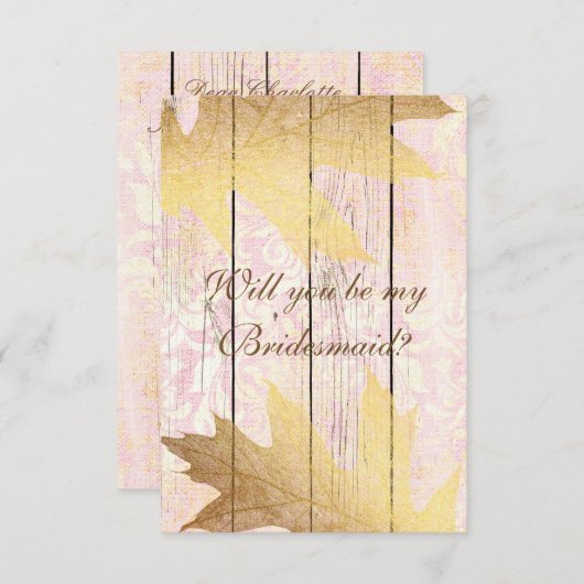 Ben je mijn Bridesmaid? Rustic Golden Pink Kaart (Voorkant / Achterkant)