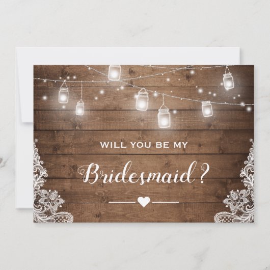 Ben je mijn Bridesmaid Rustic Mason Jar Lichten? Kaart (Voorkant)