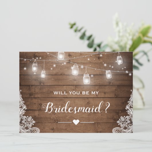 Ben je mijn Bridesmaid Rustic Mason Jar Lichten? Kaart (Staand voorkant)
