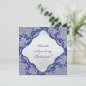 Ben je mijn Bridesmaid? Silver Navy Blue Lace Kaart (Staand voorkant)