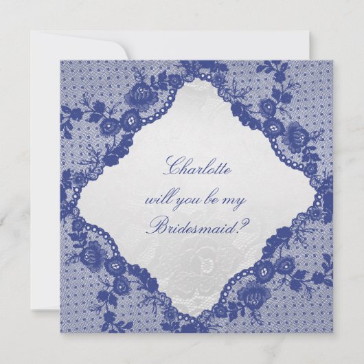 Ben je mijn Bridesmaid? Silver Navy Blue Lace Kaart (Voorkant)