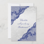 Ben je mijn Bridesmaid? Silver Navy Blue Lace Kaart (Voorkant)