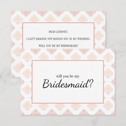 Ben je mijn Bridesmaid Soft Peachy Blush Damask? (Voorkant / Achterkant)