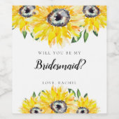Ben je mijn Bridesmaid Sunflower Elegant Floral? Wijn Etiket (Enkel label)