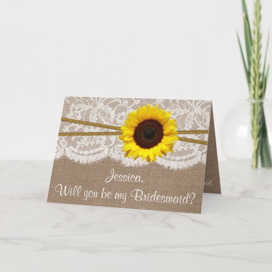 Ben je mijn Bridesmaid? Zonnebloem Rustic Burlap (Voorkant)