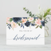 Ben je mijn bruidmaid blush roze marineblauw? kaart (Staand voorkant)