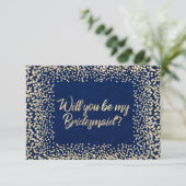 Ben je mijn bruidsmaïde blauwe marine Glitter Gold Kaart (Staand voorkant)