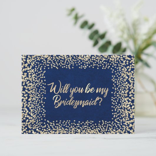Ben je mijn bruidsmaïde blauwe marine Glitter Gold Kaart (Staand voorkant)
