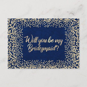 Ben je mijn bruidsmaïde blauwe marine Glitter Gold Kaart