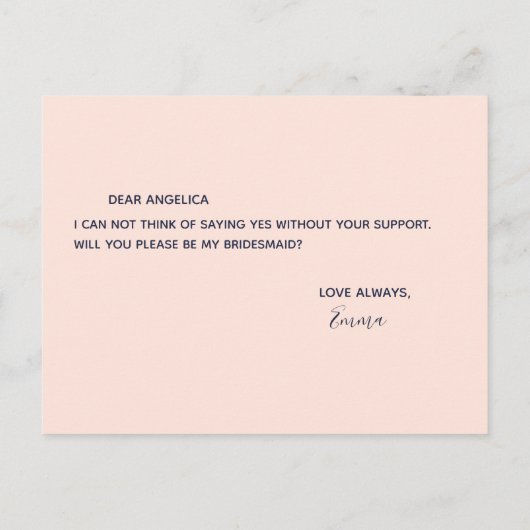 Ben je mijn bruidsmeisje Floral pastel roze goud? Uitnodiging Briefkaart (Achterkant)