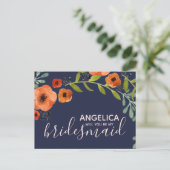 Ben je mijn bruidsmeisje Floral pastel roze goud? Uitnodiging Briefkaart (Staand voorkant)