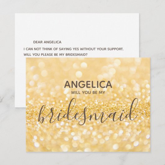 Ben je mijn bruidsmeisje goudglittersparren? uitnodiging briefkaart (Voorkant / Achterkant)