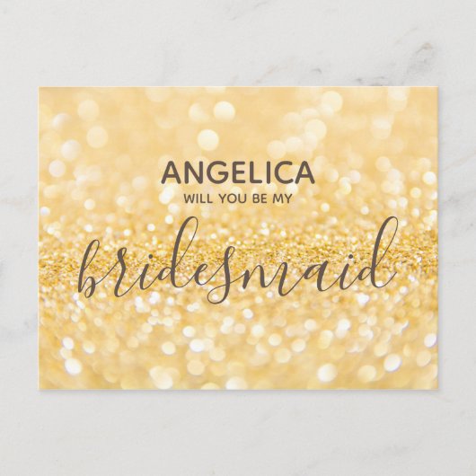 Ben je mijn bruidsmeisje goudglittersparren? uitnodiging briefkaart (Voorkant)