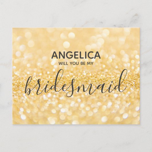 Ben je mijn bruidsmeisje goudglittersparren? uitnodiging briefkaart (Voorkant)