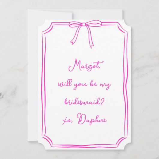 Ben je mijn bruidsmeisje? Hot roze coquette boog v Kaart (Voorkant)