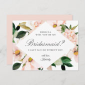 Ben je mijn bruidsmeisje Hydrangea Blush Floral? Uitnodiging Briefkaart (Voorkant / Achterkant)