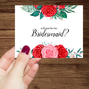 Ben je mijn bruidsmeisje Red Rose Waterverf? Kaart