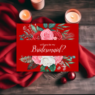 Ben je mijn bruidsmeisje Red Rose Waterverf? Kaart