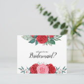 Ben je mijn bruidsmeisje Red Rose Waterverf? Kaart (Staand voorkant)