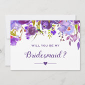 Ben je mijn bruidsmeisje Violet Paars Floral? Kaart (Voorkant)
