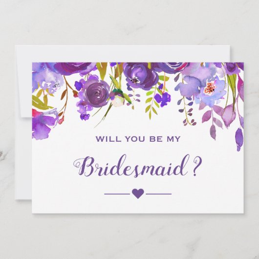 Ben je mijn bruidsmeisje Violet Paars Floral? Kaart (Voorkant)