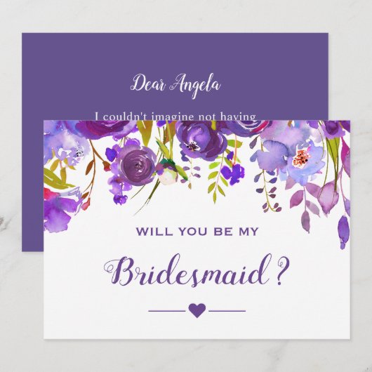 Ben je mijn bruidsmeisje Violet Paars Floral? Kaart (Voorkant / Achterkant)