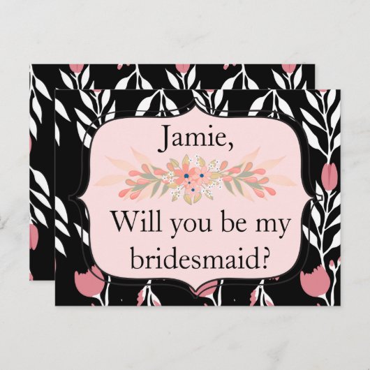 Ben je mijn bruidsroze roze en zwarte florale? uitnodiging briefkaart (Voorkant / Achterkant)