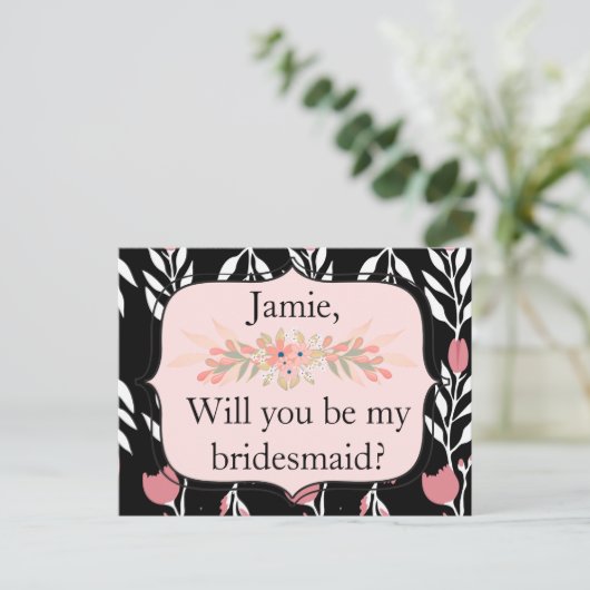 Ben je mijn bruidsroze roze en zwarte florale? uitnodiging briefkaart (Staand voorkant)