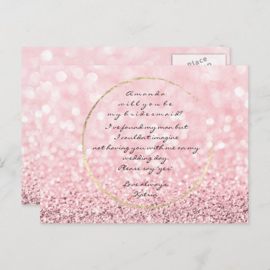 Ben je mijn bruidsroze roze roze roodbruine glitte uitnodiging briefkaart (Voorkant / Achterkant)