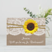 Ben je mijn Jr. Bridesmaid? Rustige zonnebloem Kaart (Staand voorkant)