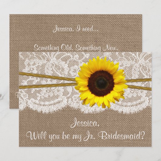 Ben je mijn Jr. Bridesmaid? Rustige zonnebloem Kaart (Voorkant / Achterkant)