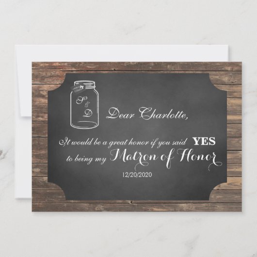 Ben je mijn matron van eer? Rustic Mason Jar Kaart (Achterkant)