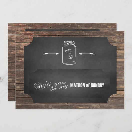 Ben je mijn matron van eer? Rustic Mason Jar Kaart (Voorkant / Achterkant)