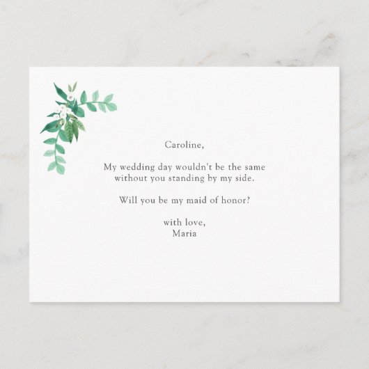 "Ben je mijn matron van eer?" voorstelkaart Aankondigingskaart (Achterkant)