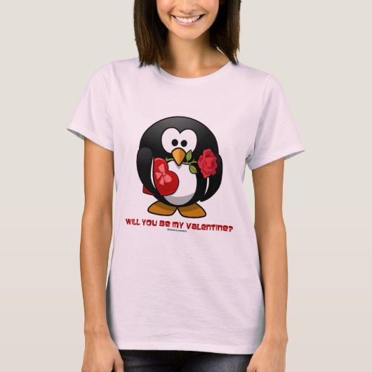 Ben je mijn Valentijn? (Linux Tux Heart Roos) T-shirt (Voorkant)