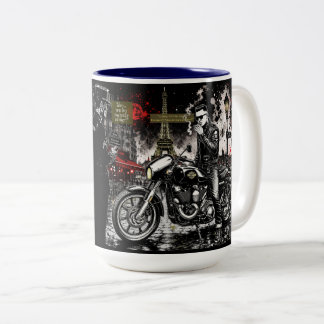 "Ben je psychobilly of motorrijder?" Tweekleurige Koffiemok