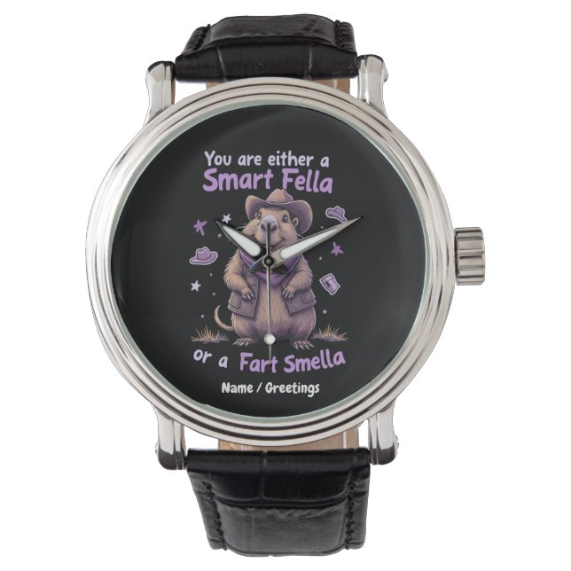 Ben jij een slimme vent of een scheet stinker Grap Horloge (Voorkant)