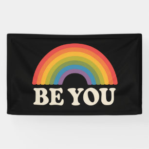 Ben jij Gay Lesbian Pride LGBTQ Ally Rainbow Retro Spandoek