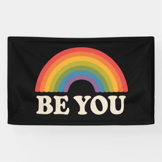 Ben jij Gay Lesbian Pride LGBTQ Ally Rainbow Retro Spandoek (Horizontaal)