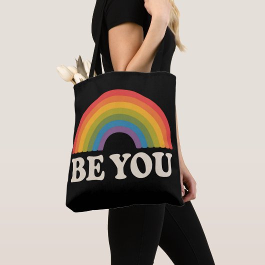 Ben jij Gay Lesbian Pride LGBTQ Ally Rainbow Retro Tote Bag (Dichtbij)