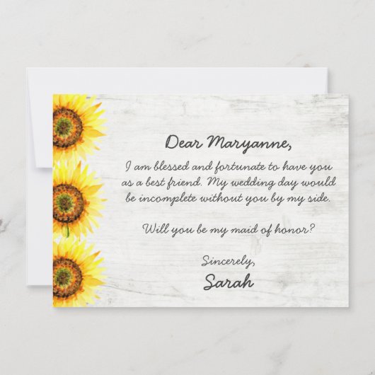 Ben jij mijn bruidsmeisje van Honor Sunflower rust Kaart (Achterkant)