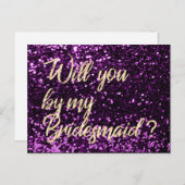 Ben jij mijn bruidsmeisje Violet Plum Gold Script? Uitnodiging Briefkaart (Voorkant / Achterkant)